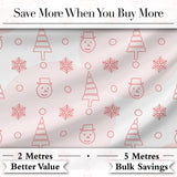 Minimal Line Christmas Tree Snowflake Snowman Seamless Pattern Digital Print Fabric by the Metre UK Sewing Quilting Textile