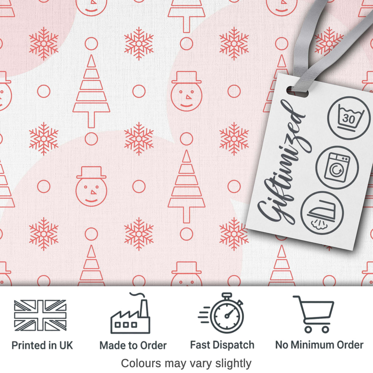 Minimal Line Christmas Tree Snowflake Snowman Seamless Pattern Digital Print Fabric by the Metre UK Sewing Quilting Textile