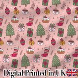 Cute Christmas Tree Gift Coffee Sock Ornament Seamless Pattern Digital Print Fabric by the Metre UK Sewing Quilting Textile