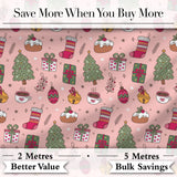 Cute Christmas Tree Gift Coffee Sock Ornament Seamless Pattern Digital Print Fabric by the Metre UK Sewing Quilting Textile