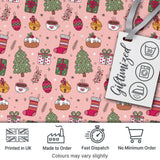 Cute Christmas Tree Gift Coffee Sock Ornament Seamless Pattern Digital Print Fabric by the Metre UK Sewing Quilting Textile
