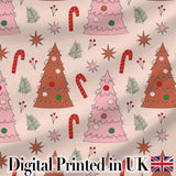 Scandinavian Christmas Tree Candy Cane Star Seamless Pattern Digital Print Fabric by the Metre UK Sewing Quilting Textile
