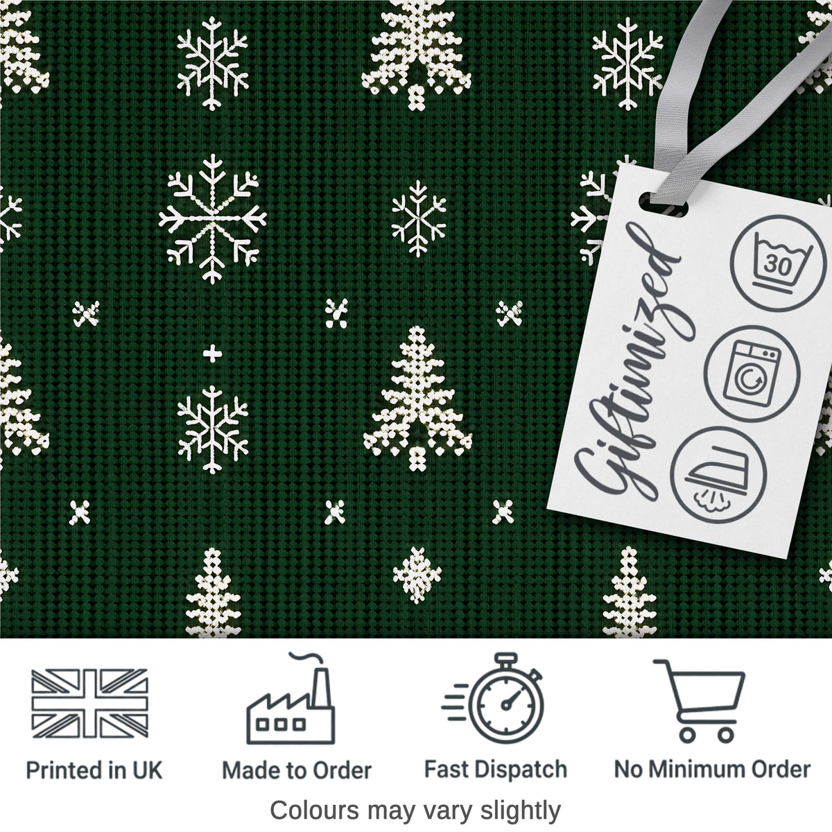 Knitted Style Snowflake Christmas Tree Seamless Pattern Digital Print Fabric by the Metre UK Sewing Quilting Textile