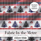 Nordic Red Blue Christmas Tree Snowflake Seamless Pattern Digital Print Fabric by the Metre UK Sewing Quilting Textile
