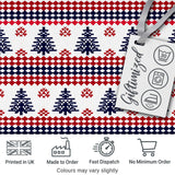 Nordic Red Blue Christmas Tree Snowflake Seamless Pattern Digital Print Fabric by the Metre UK Sewing Quilting Textile