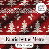 Knitted Nordic Snowflake Christmas Tree Red Seamless Pattern Digital Print Fabric by the Metre UK Sewing Quilting Textile