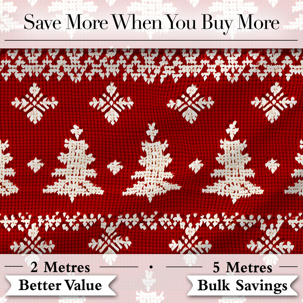 Knitted Nordic Snowflake Christmas Tree Red Seamless Pattern Digital Print Fabric by the Metre UK Sewing Quilting Textile