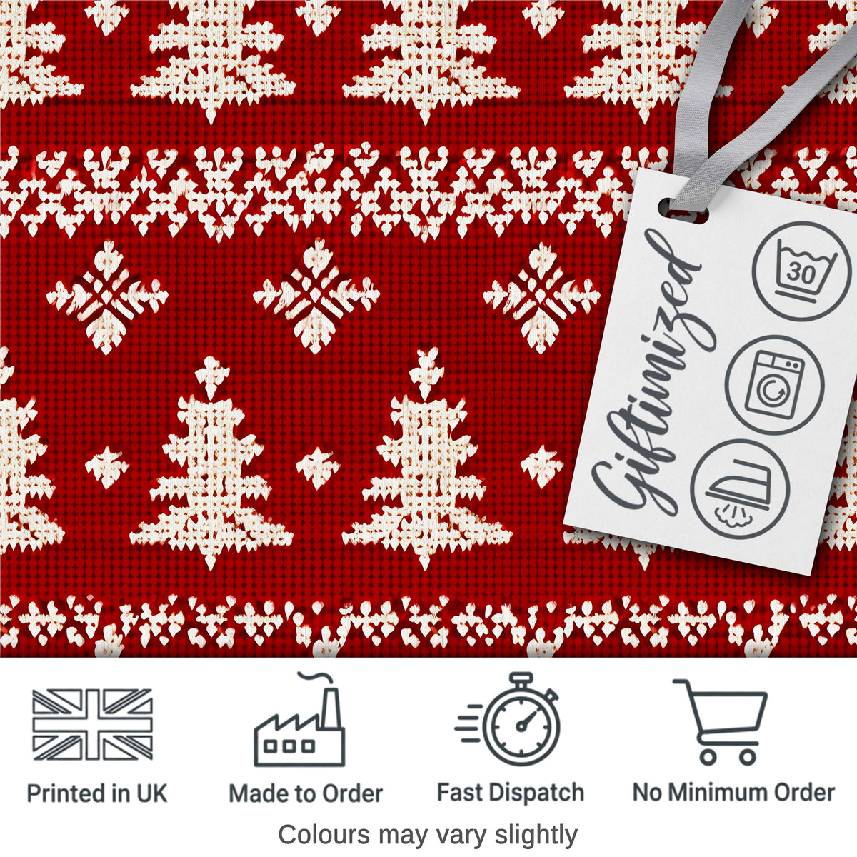 Knitted Nordic Snowflake Christmas Tree Red Seamless Pattern Digital Print Fabric by the Metre UK Sewing Quilting Textile