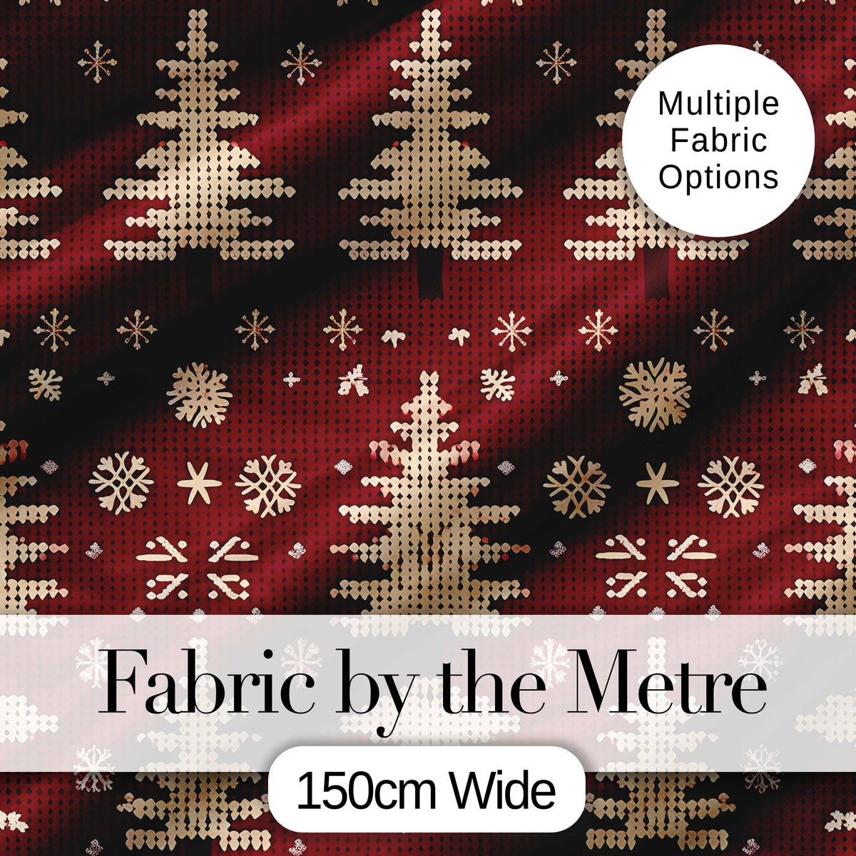 Vintage Knitted Christmas Tree Snowflake Seamless Pattern Digital Print Fabric by the Metre UK Sewing Quilting Textile