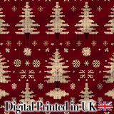 Vintage Knitted Christmas Tree Snowflake Seamless Pattern Digital Print Fabric by the Metre UK Sewing Quilting Textile