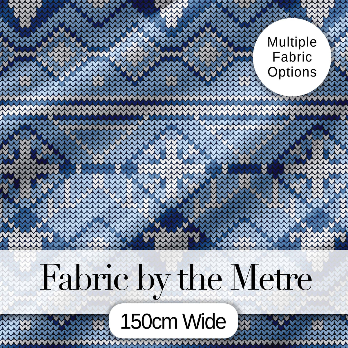 Blue Nordic Knitted Christmas Pattern Seamless Digital Print Fabric by the Metre UK Sewing Quilting Textile