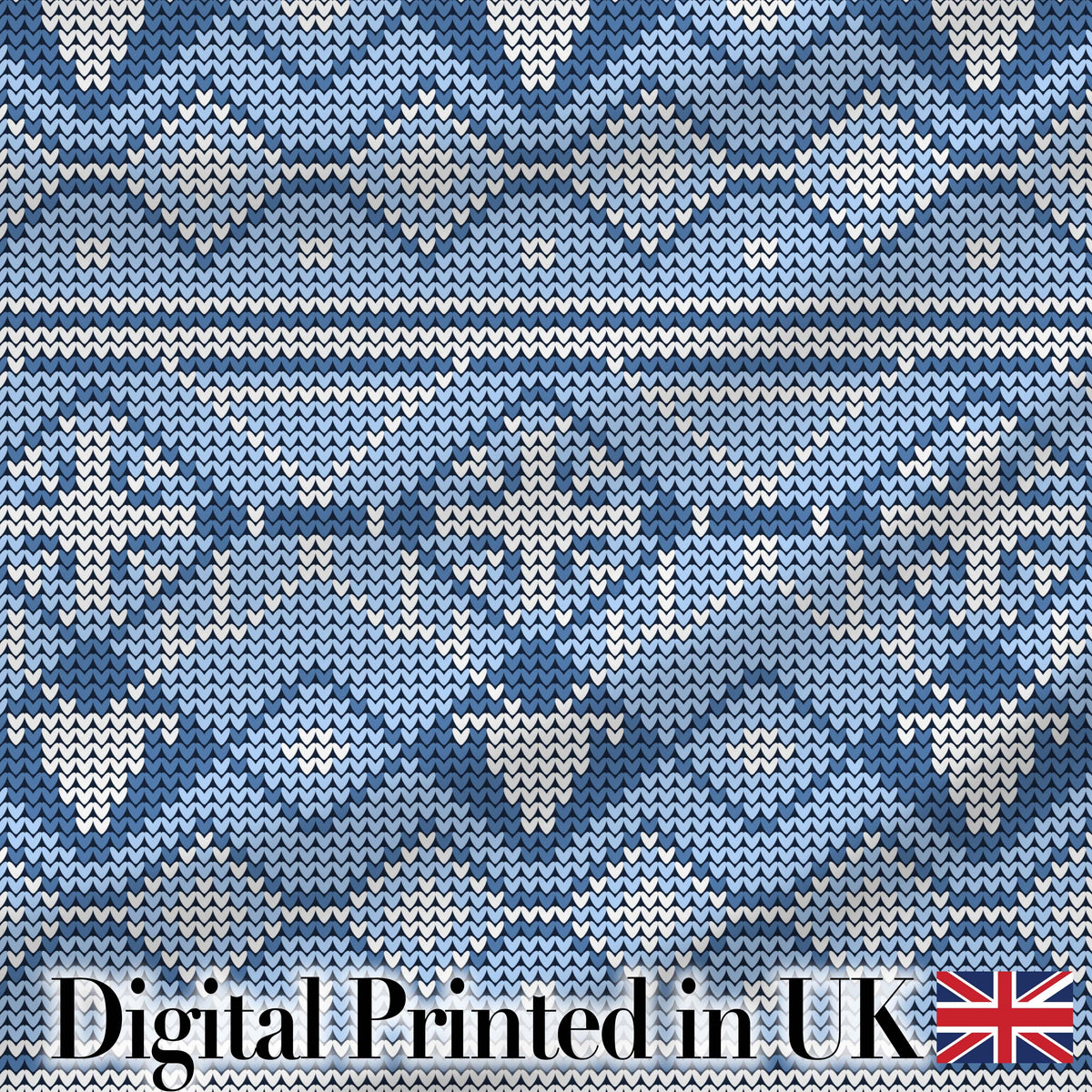 Blue Nordic Knitted Christmas Pattern Seamless Digital Print Fabric by the Metre UK Sewing Quilting Textile