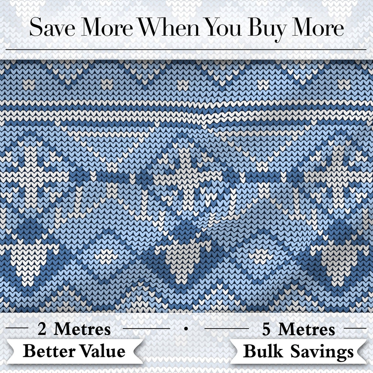 Blue Nordic Knitted Christmas Pattern Seamless Digital Print Fabric by the Metre UK Sewing Quilting Textile