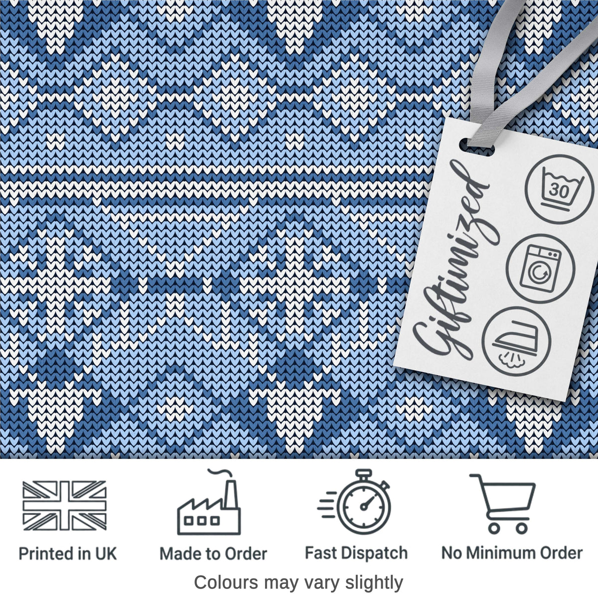 Blue Nordic Knitted Christmas Pattern Seamless Digital Print Fabric by the Metre UK Sewing Quilting Textile