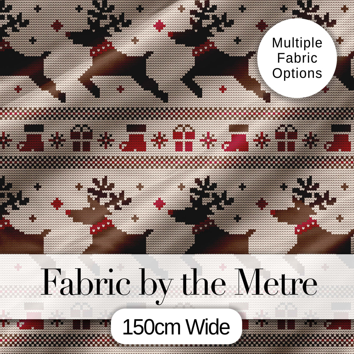 Classic Reindeer Gift Nordic Knitted Seamless Pattern Christmas Digital Print Fabric by the Metre UK Sewing Quilting Textile