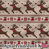 Classic Reindeer Gift Nordic Knitted Seamless Pattern Christmas Digital Print Fabric by the Metre UK Sewing Quilting Textile