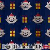 Blue Knitted Christmas Ornament Gift Seamless Pattern Digital Print Fabric by the Metre UK Sewing Quilting Textile