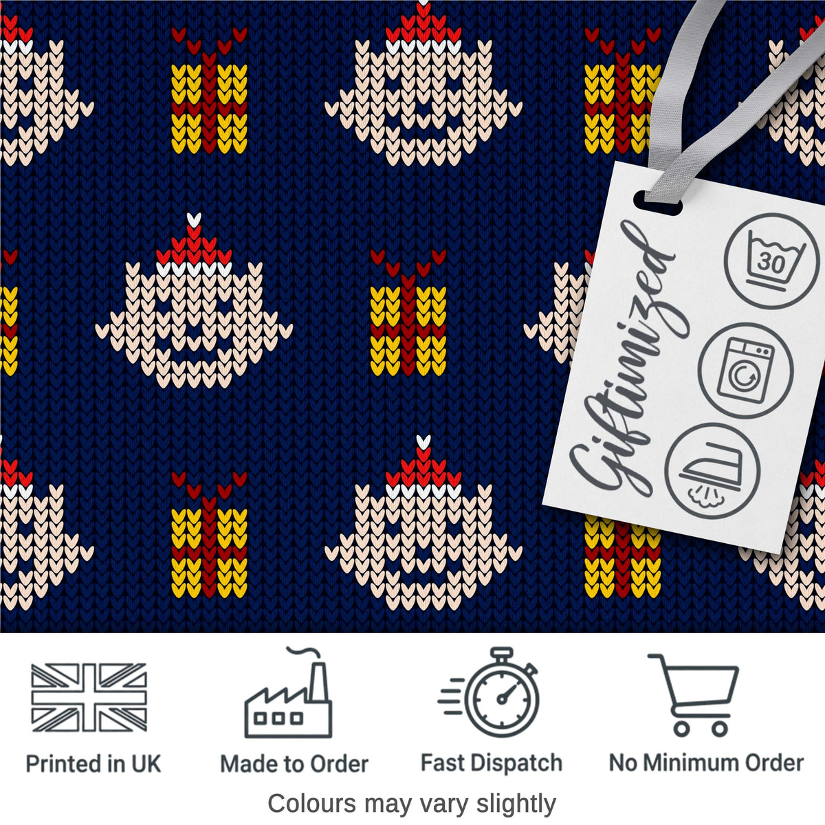 Blue Knitted Christmas Ornament Gift Seamless Pattern Digital Print Fabric by the Metre UK Sewing Quilting Textile