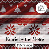 Red Nordic Christmas Tree Snowflake Knitted Seamless Pattern Digital Print Fabric by the Metre UK Sewing Quilting Textile