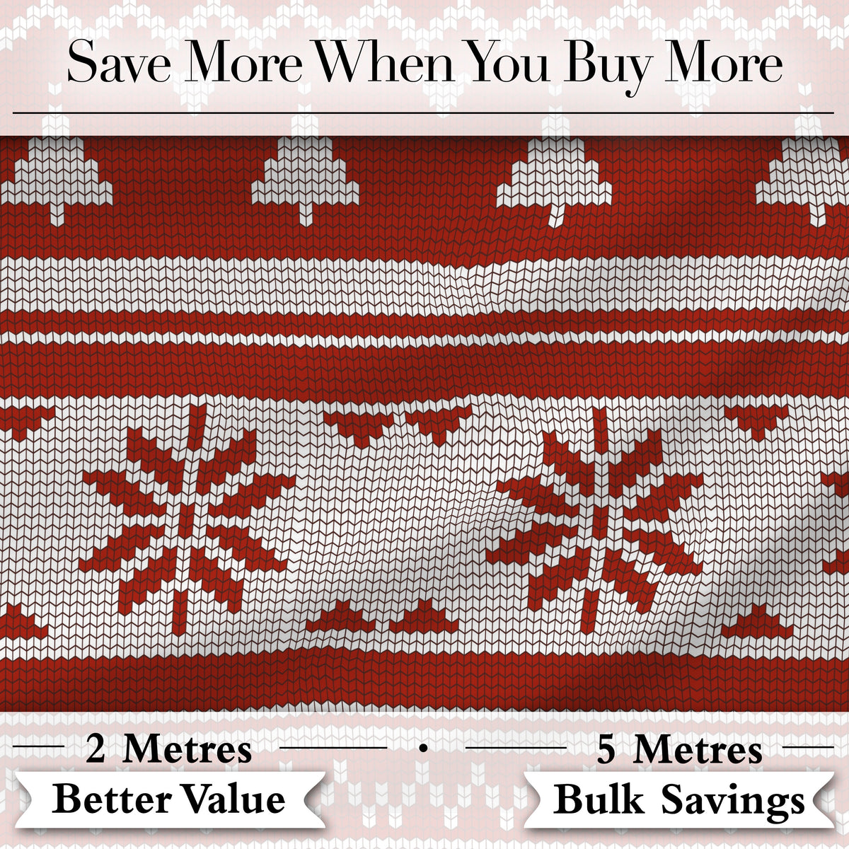 Red Nordic Christmas Tree Snowflake Knitted Seamless Pattern Digital Print Fabric by the Metre UK Sewing Quilting Textile