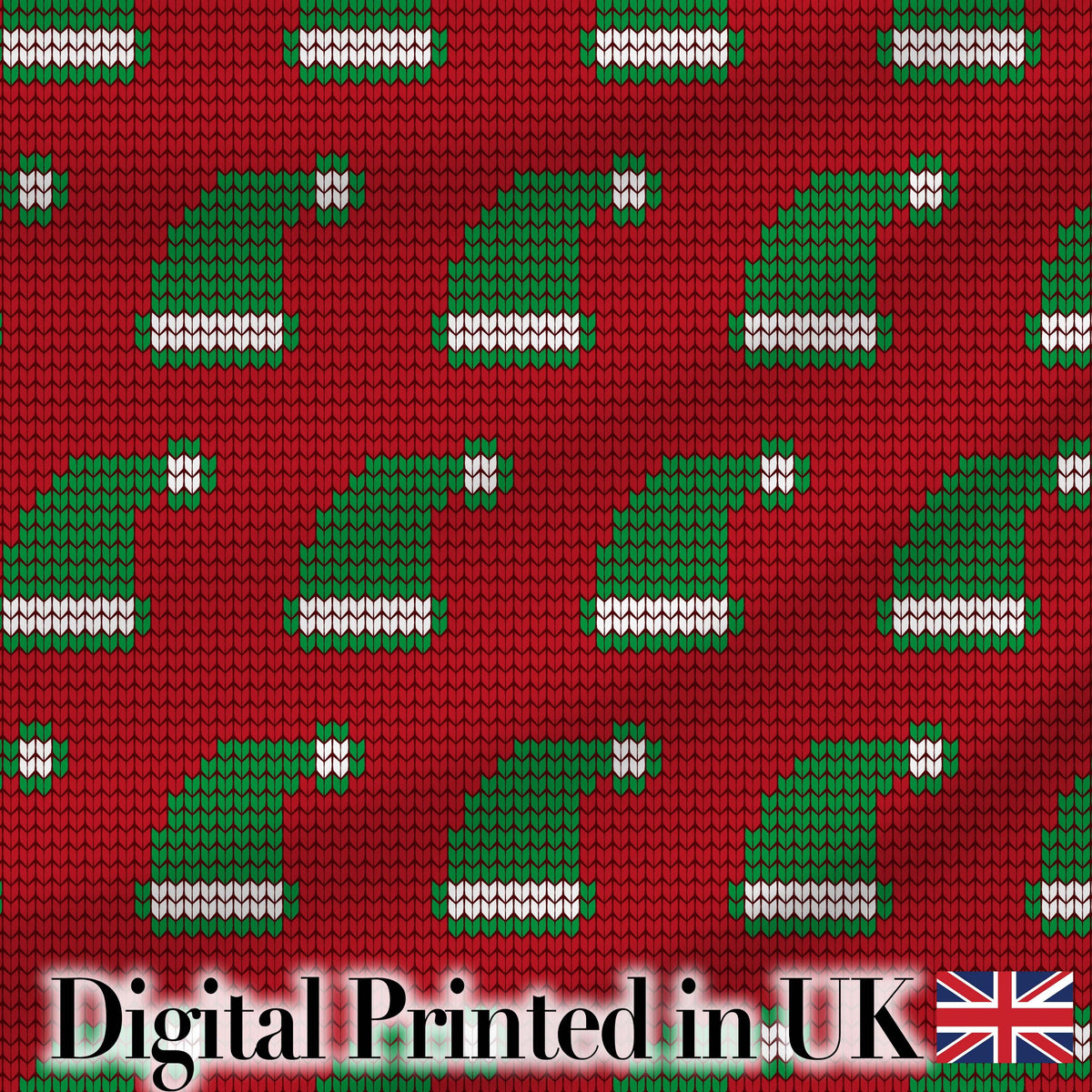 Festive Christmas Hat Knitted Seamless Pattern Holiday Digital Print Fabric by the Metre UK Sewing Quilting Textile
