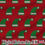 Festive Christmas Hat Knitted Seamless Pattern Holiday Digital Print Fabric by the Metre UK Sewing Quilting Textile