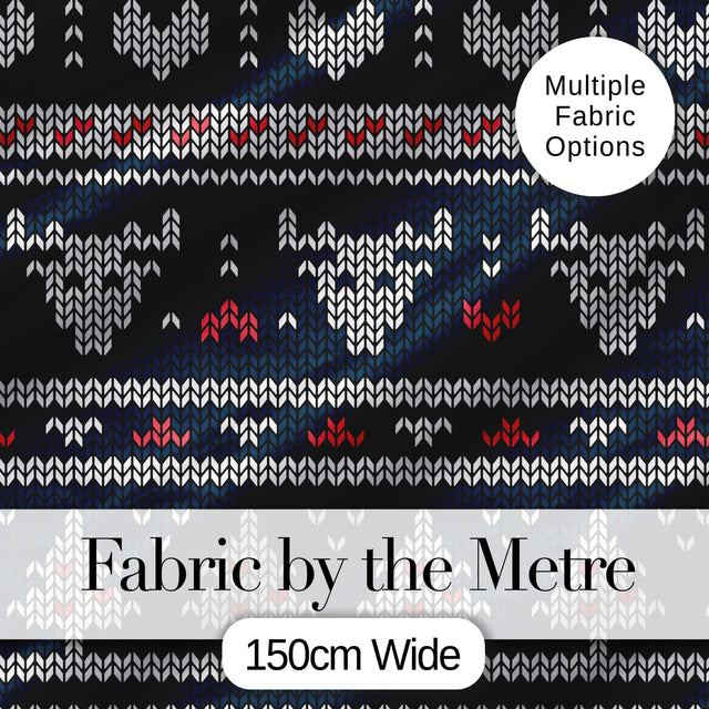 Blue Nordic Snowflake Knitted Pattern Seamless Winter Digital Print Fabric by the Metre UK Sewing Quilting Textile