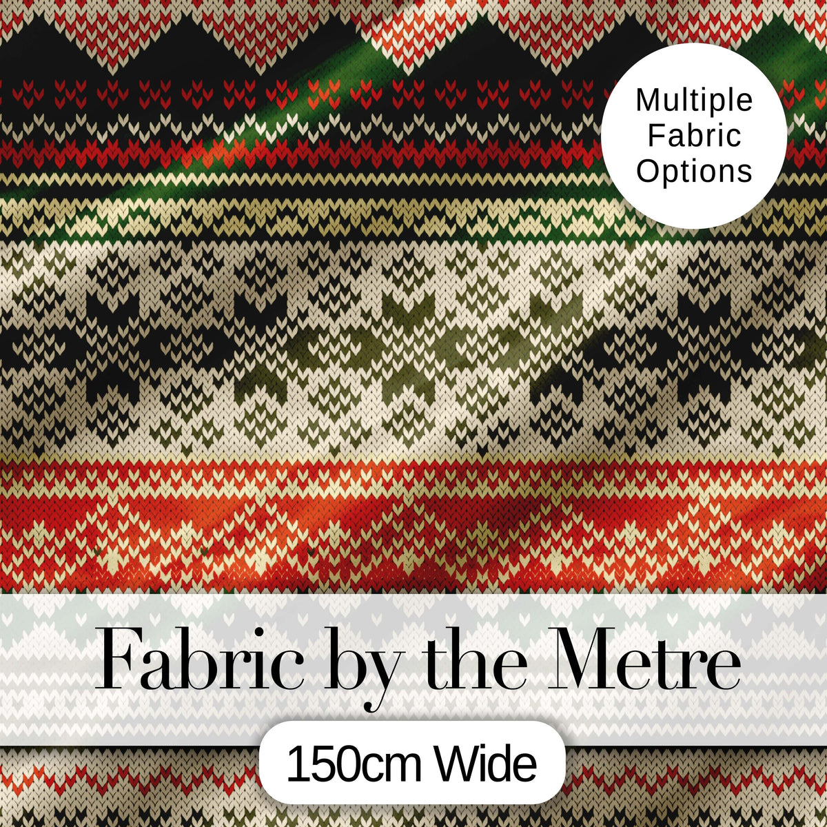 Nordic Zigzag Knit Green Red Cream Geometric Festive Sweater Style Seamless Digital Print Fabric by the Metre UK Sewing Quilting Textile