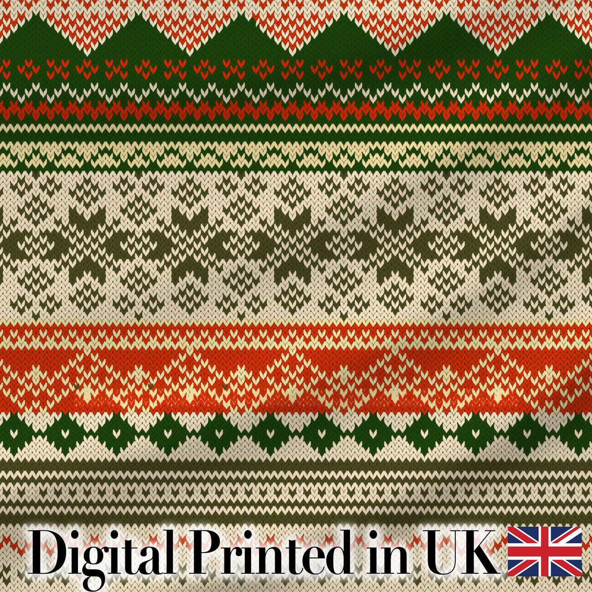 Nordic Zigzag Knit Green Red Cream Geometric Festive Sweater Style Seamless Digital Print Fabric by the Metre UK Sewing Quilting Textile