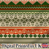 Nordic Zigzag Knit Green Red Cream Geometric Festive Sweater Style Seamless Digital Print Fabric by the Metre UK Sewing Quilting Textile