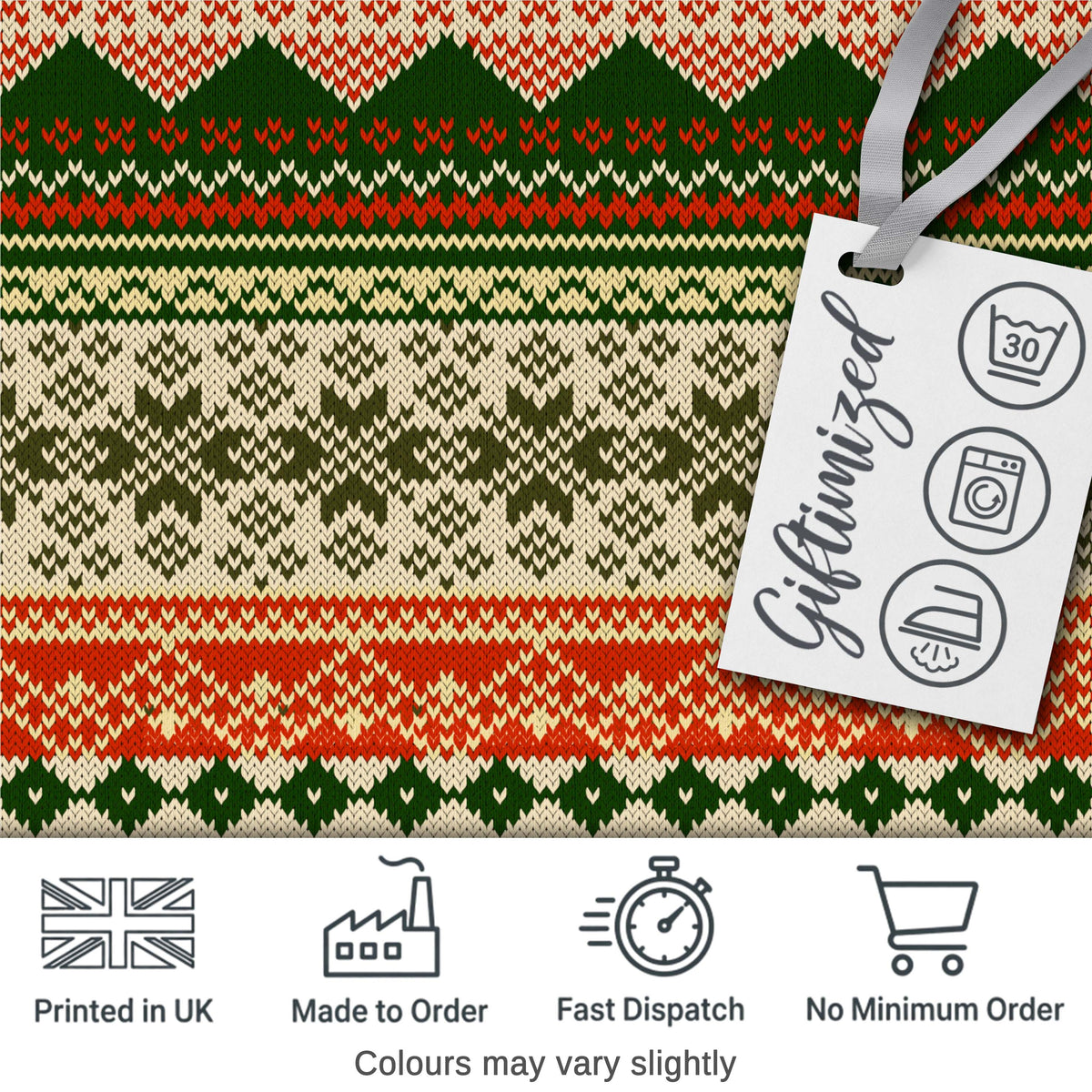 Nordic Zigzag Knit Green Red Cream Geometric Festive Sweater Style Seamless Digital Print Fabric by the Metre UK Sewing Quilting Textile