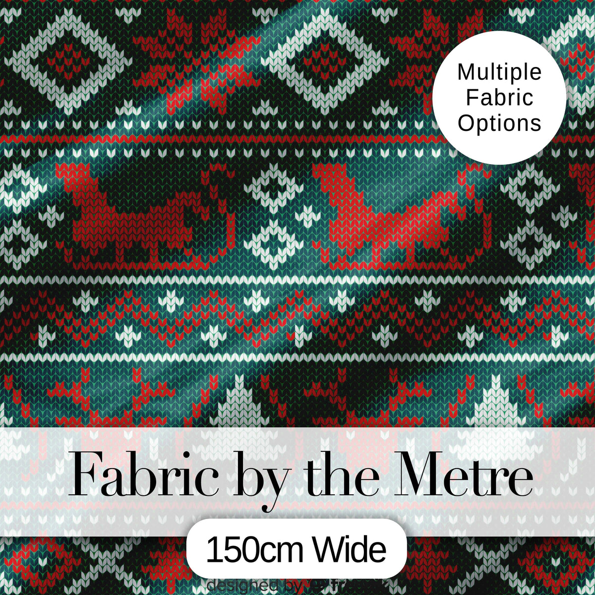 Scandinavian Reindeer Snowflake Knit Pattern Green Background  Digital Print Fabric by the Metre UK Sewing Quilting Textile