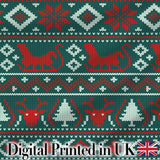 Scandinavian Reindeer Snowflake Knit Pattern Green Background  Digital Print Fabric by the Metre UK Sewing Quilting Textile