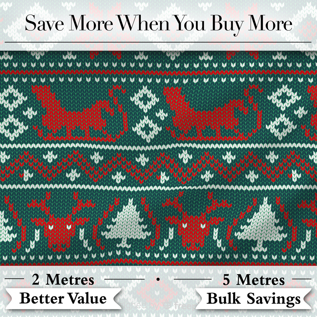 Scandinavian Reindeer Snowflake Knit Pattern Green Background  Digital Print Fabric by the Metre UK Sewing Quilting Textile