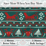 Scandinavian Reindeer Snowflake Knit Pattern Green Background  Digital Print Fabric by the Metre UK Sewing Quilting Textile