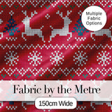 Classic Red Knit Reindeer Snowflake Pattern Christmas Sweater Style White Blue  Digital Print Fabric by the Metre UK Sewing Quilting Textile