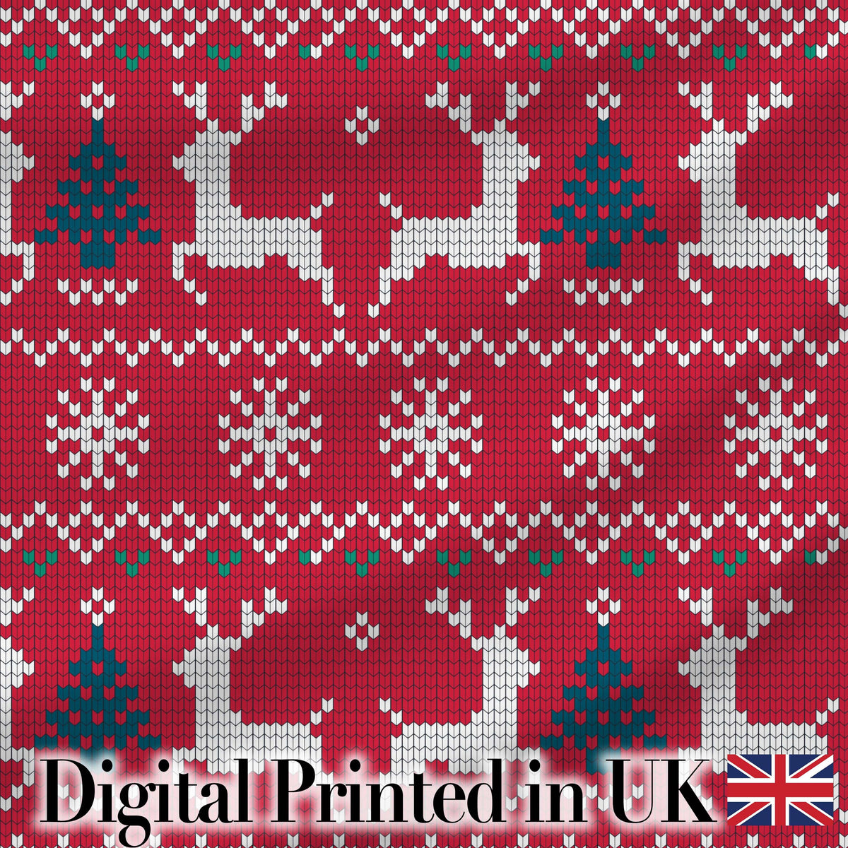 Classic Red Knit Reindeer Snowflake Pattern Christmas Sweater Style White Blue  Digital Print Fabric by the Metre UK Sewing Quilting Textile