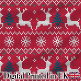 Classic Red Knit Reindeer Snowflake Pattern Christmas Sweater Style White Blue  Digital Print Fabric by the Metre UK Sewing Quilting Textile