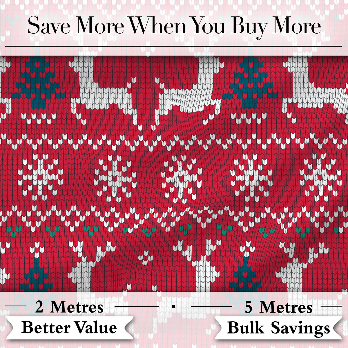 Classic Red Knit Reindeer Snowflake Pattern Christmas Sweater Style White Blue  Digital Print Fabric by the Metre UK Sewing Quilting Textile