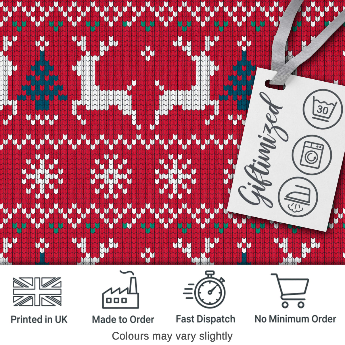 Classic Red Knit Reindeer Snowflake Pattern Christmas Sweater Style White Blue  Digital Print Fabric by the Metre UK Sewing Quilting Textile