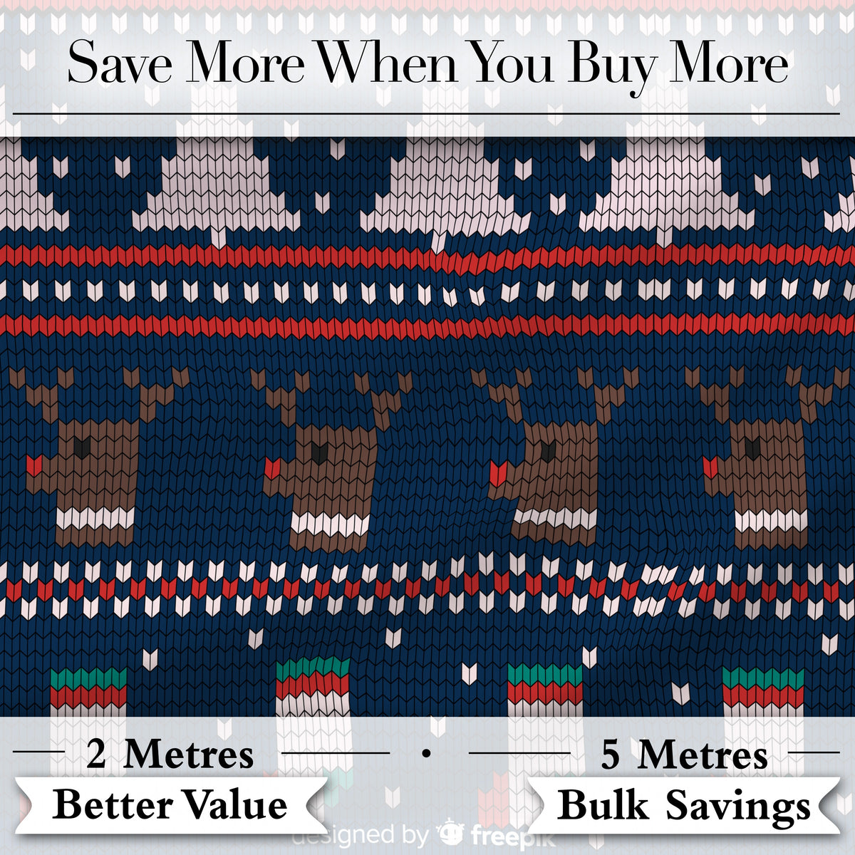 Winter Knit Reindeer Mountain Pattern Blue White Snow Nordic Christmas  Digital Print Fabric by the Metre UK Sewing Quilting Textile