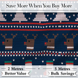 Winter Knit Reindeer Mountain Pattern Blue White Snow Nordic Christmas  Digital Print Fabric by the Metre UK Sewing Quilting Textile