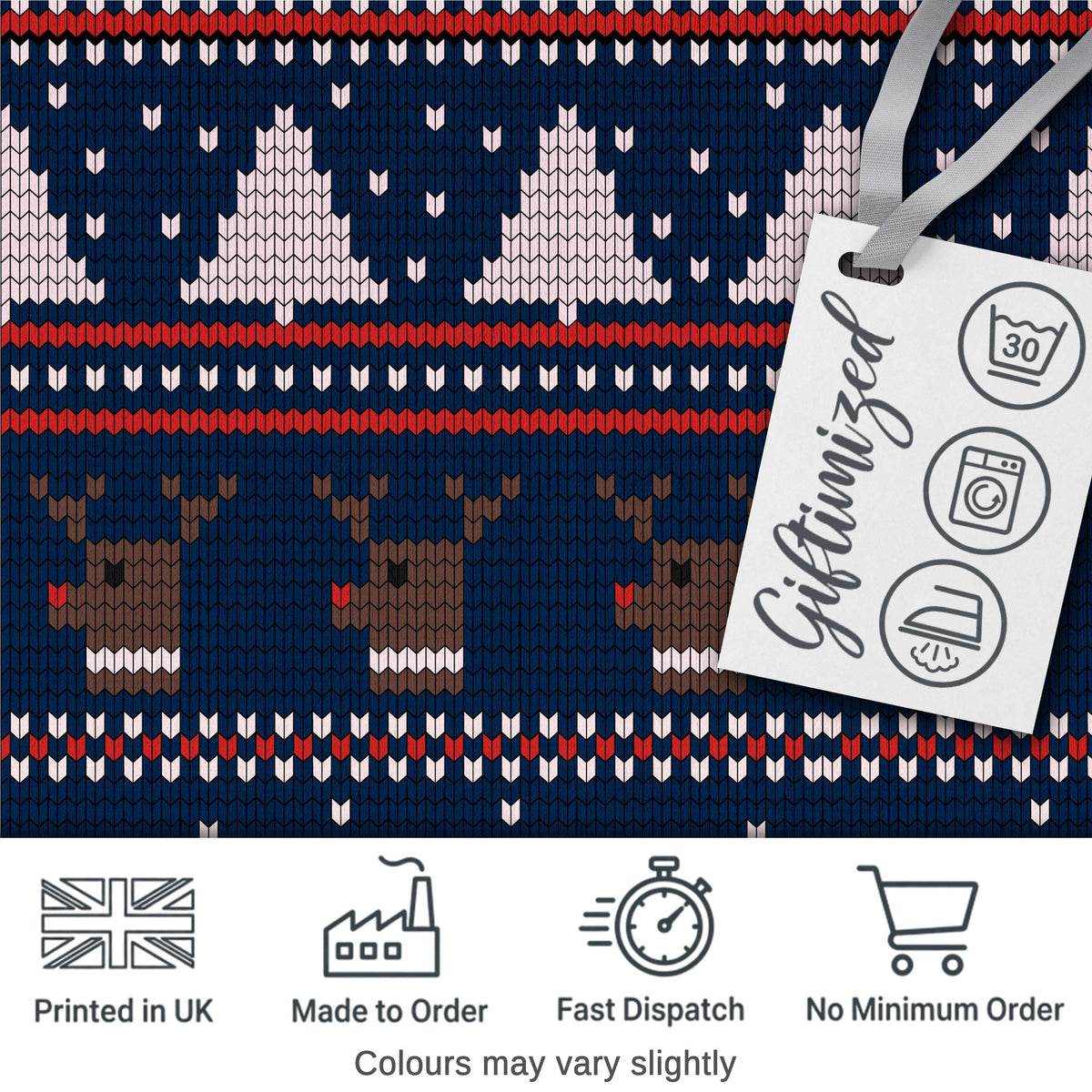 Winter Knit Reindeer Mountain Pattern Blue White Snow Nordic Christmas  Digital Print Fabric by the Metre UK Sewing Quilting Textile
