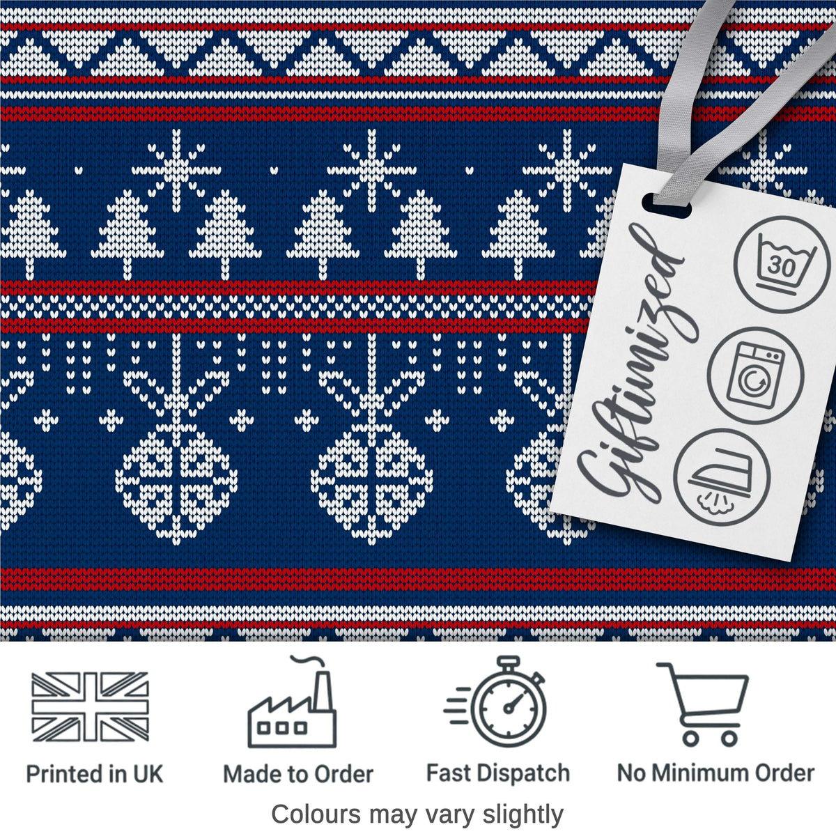 Scandinavian Snowflake Ornament Knit Pattern Blue White Red Holiday Digital Print Fabric by the Metre UK Sewing Quilting Textile