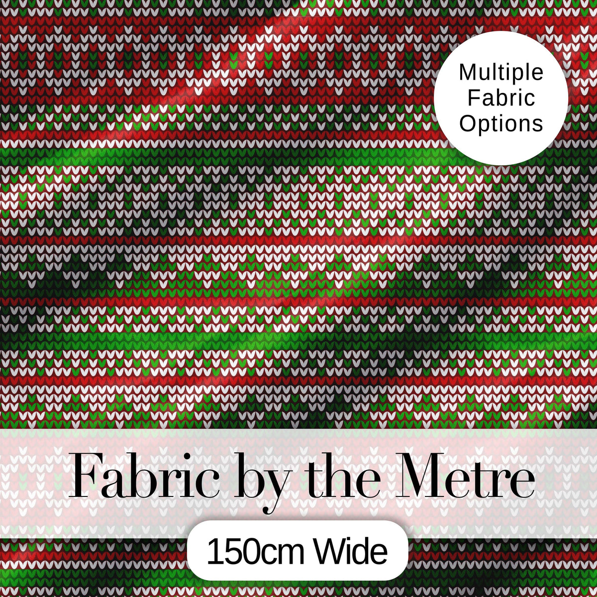 Classic Red Green White Knit Stripe Pattern Nordic Christmas Sweater Style  Digital Print Fabric by the Metre UK Sewing Quilting Textile