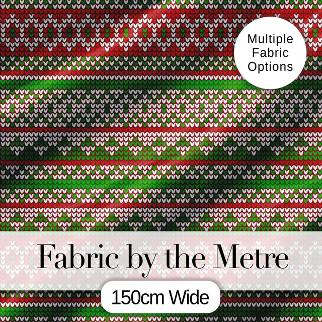 Classic Red Green White Knit Stripe Pattern Nordic Christmas Sweater Style  Digital Print Fabric by the Metre UK Sewing Quilting Textile