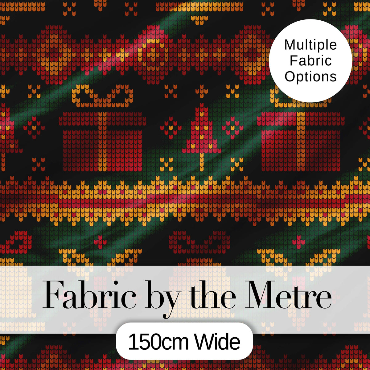 Holiday Gift Box Knit Pattern Green Red Gold Christmas Sweater Style Festive  Digital Print Fabric by the Metre UK Sewing Quilting Textile