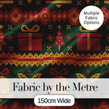 Holiday Gift Box Knit Pattern Green Red Gold Christmas Sweater Style Festive  Digital Print Fabric by the Metre UK Sewing Quilting Textile