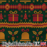 Holiday Gift Box Knit Pattern Green Red Gold Christmas Sweater Style Festive  Digital Print Fabric by the Metre UK Sewing Quilting Textile