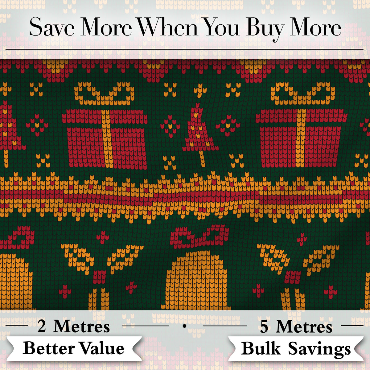 Holiday Gift Box Knit Pattern Green Red Gold Christmas Sweater Style Festive  Digital Print Fabric by the Metre UK Sewing Quilting Textile